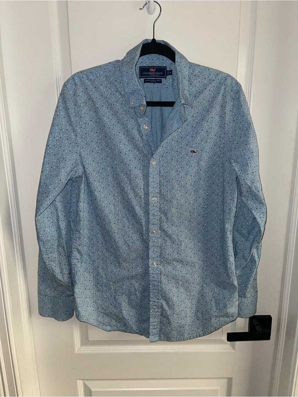 Vineyard Vines Slim Fit Shirt Blue Micro Sailboat Nautical Print Button Down